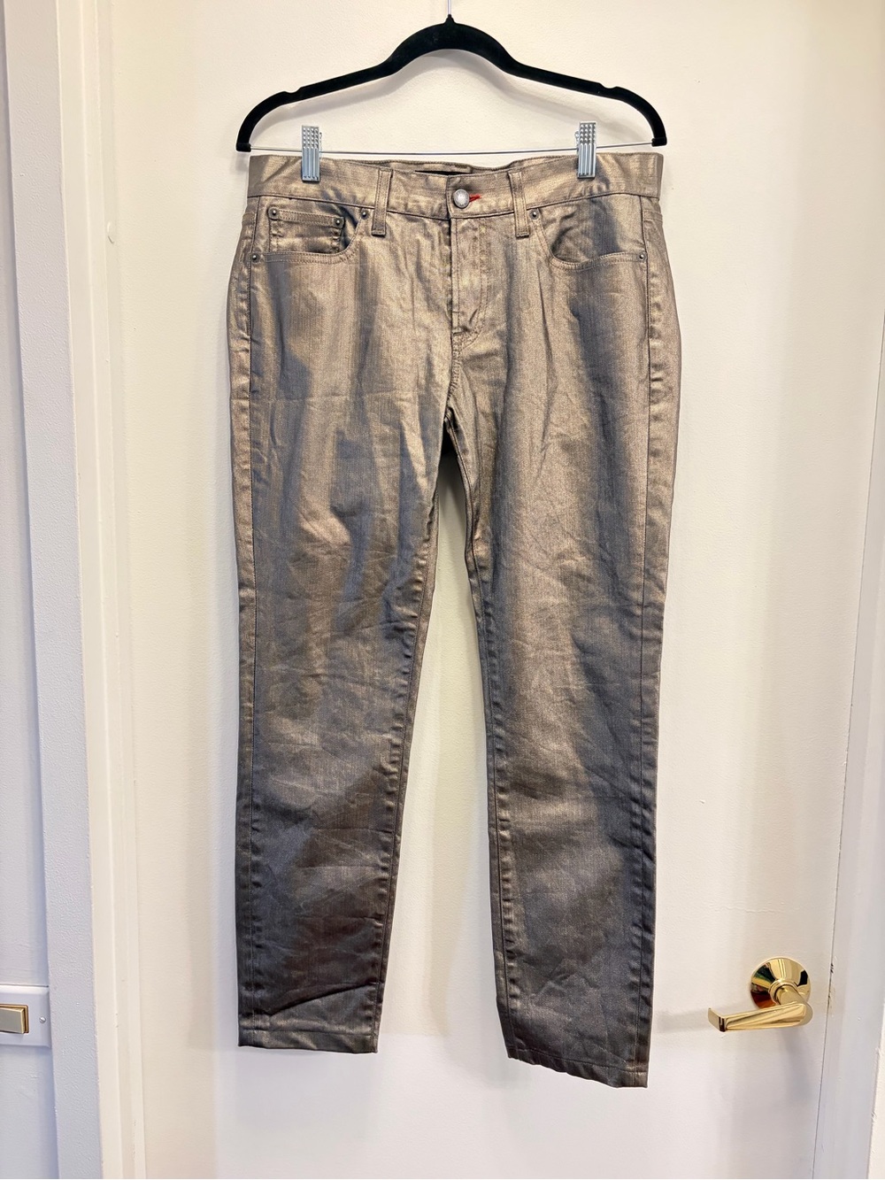 Ralph Lauren Metallic Champagne Silver Gold Skinny Jeans Size 30